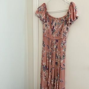 Floral button front long dress